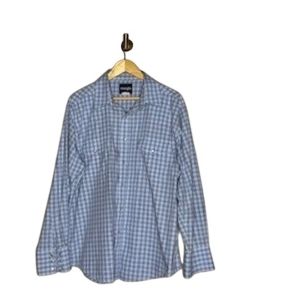 Wrangler Blue Plaid Western Shirt Mens Large Pearl Snap Long Sleeve - Picture 2 of 4